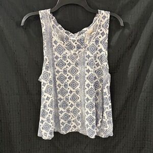 Lucky Brand Blue and White Geometric Tank Top